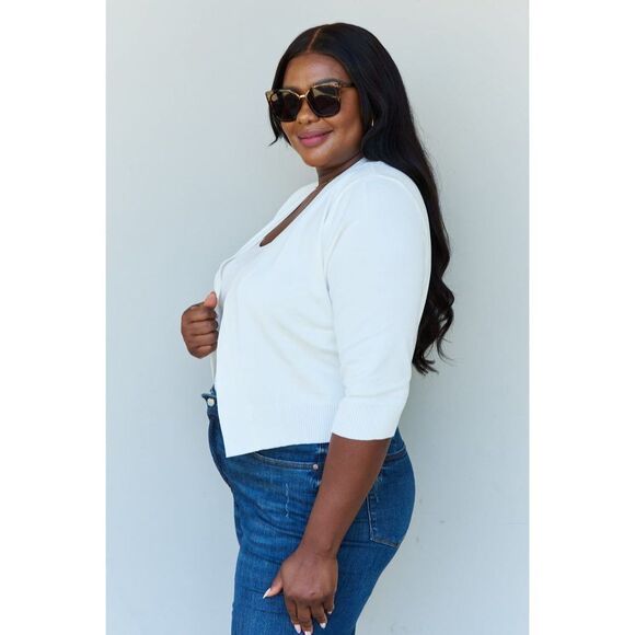 Doublju My Favorite Full Size 3/4 Sleeve Cropped Cardigan In Ivory - Picture 3 of 8